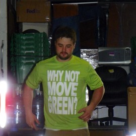 Inside Green moving truck